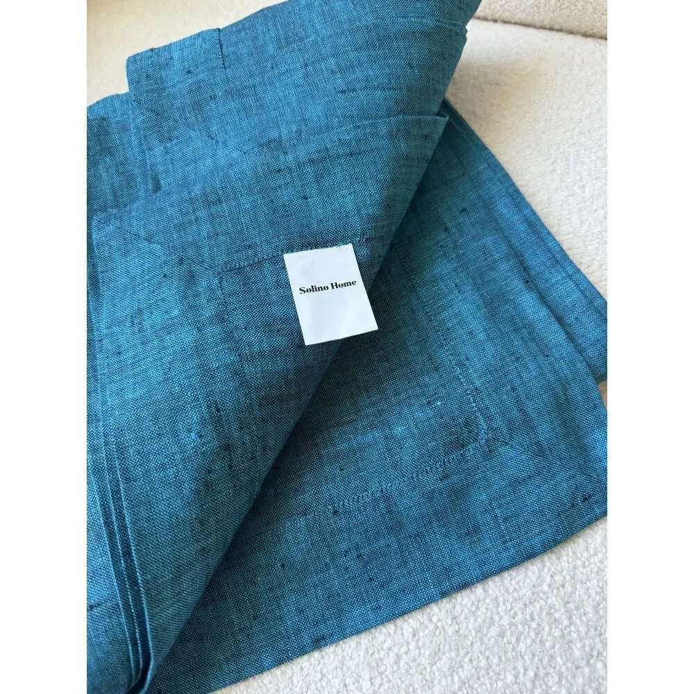60x90 100% Pure Linen Tablecloth Teal Blue Machine Washable Solino Home